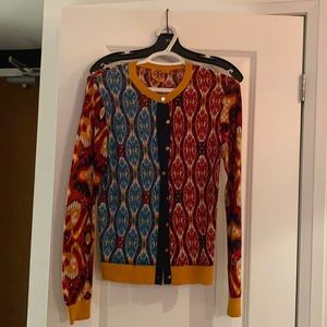 Tori Burch 100% merino wool light weight cardigan with gold buttons size small